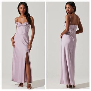 Astr NWT Cannes Satin Bustier Maxi Dress in Lilac Size XS MSRP $168